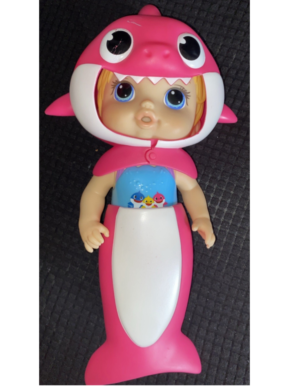 Rare Baby Alive PINK Baby Shark Blonde Hair Baby Doll Tail Hood Swim